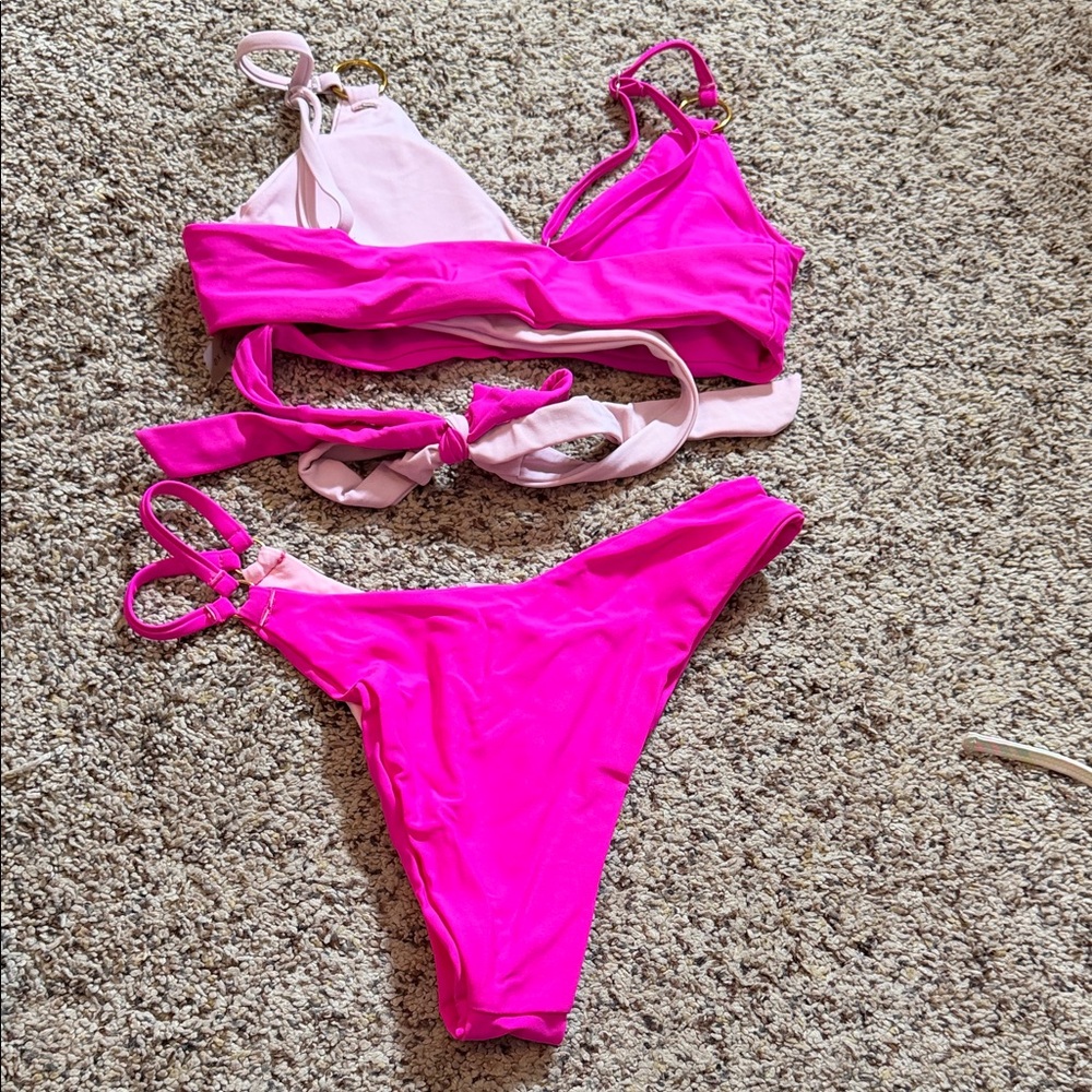 Pink and Light Pink Twist Bikini Set - Picture 2 of 3